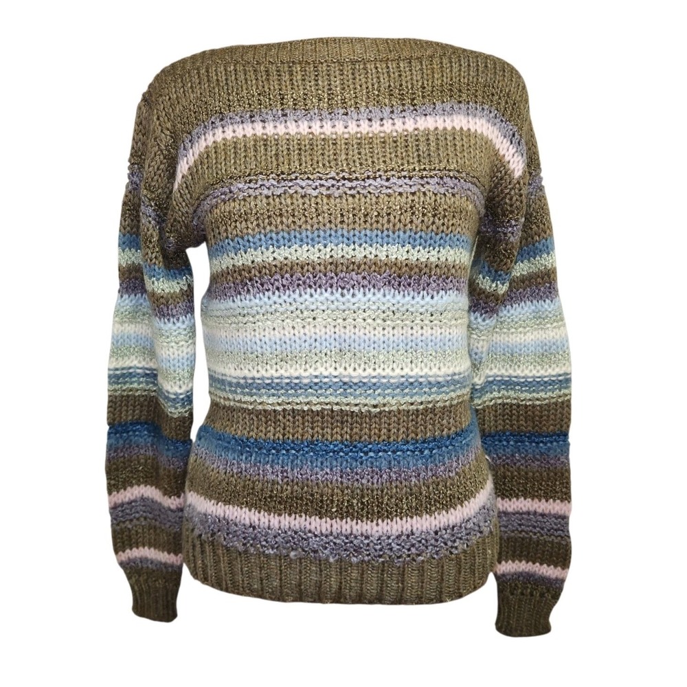 Vintage PRONTO Sweater Womens Striped Brown And Colorful Pastel Size Small Knit